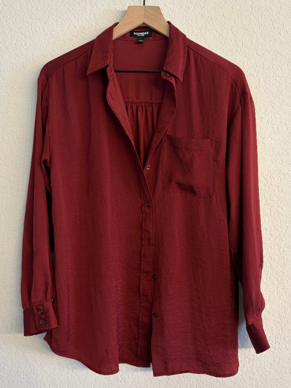 Express Boyfriend Portofino Shirt Size S Burgundy Red Button Down